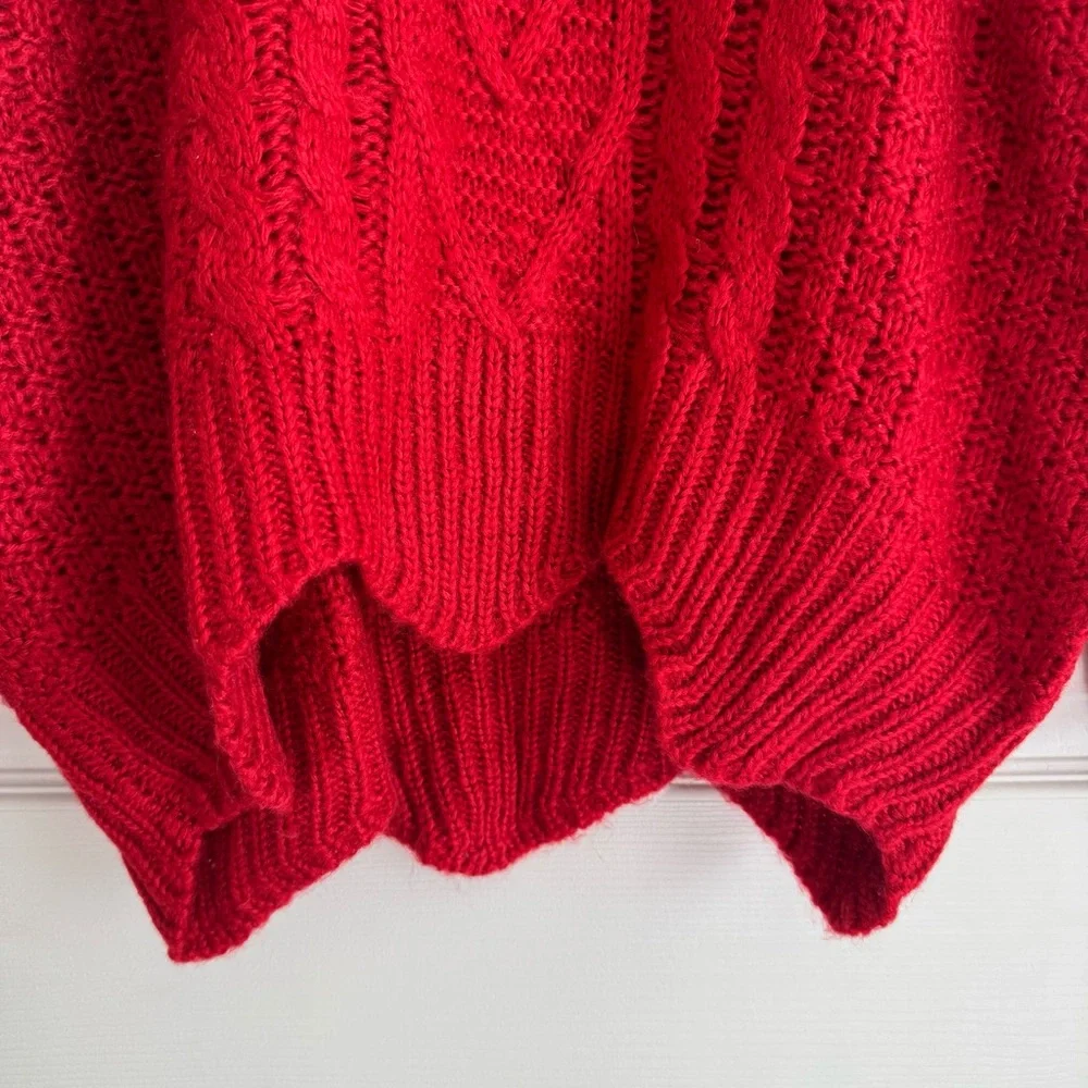 Pink Lily Red Cable Knit Chunky Turtleneck Sweater Women’s Size Small
